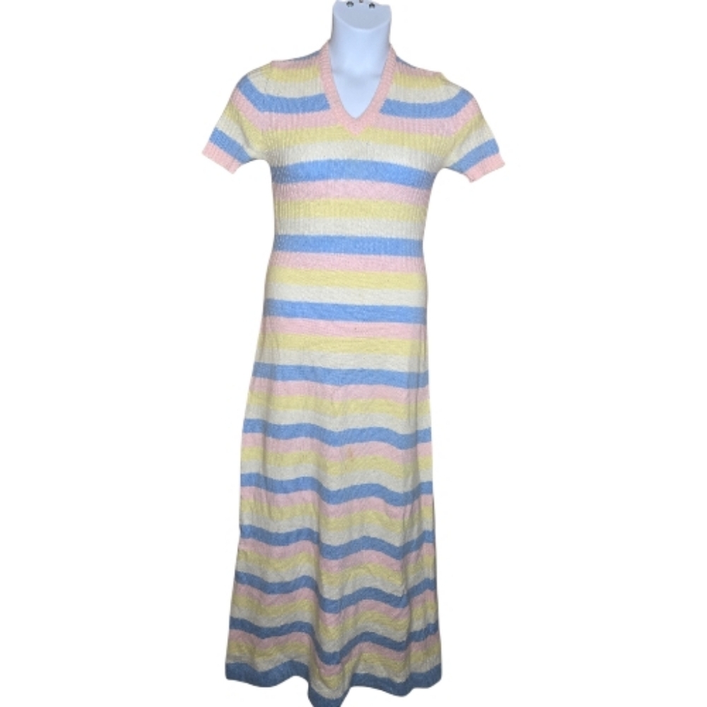 VINTAGE 60s pastel stripe angora wool‎ blend sweater maxi dress S